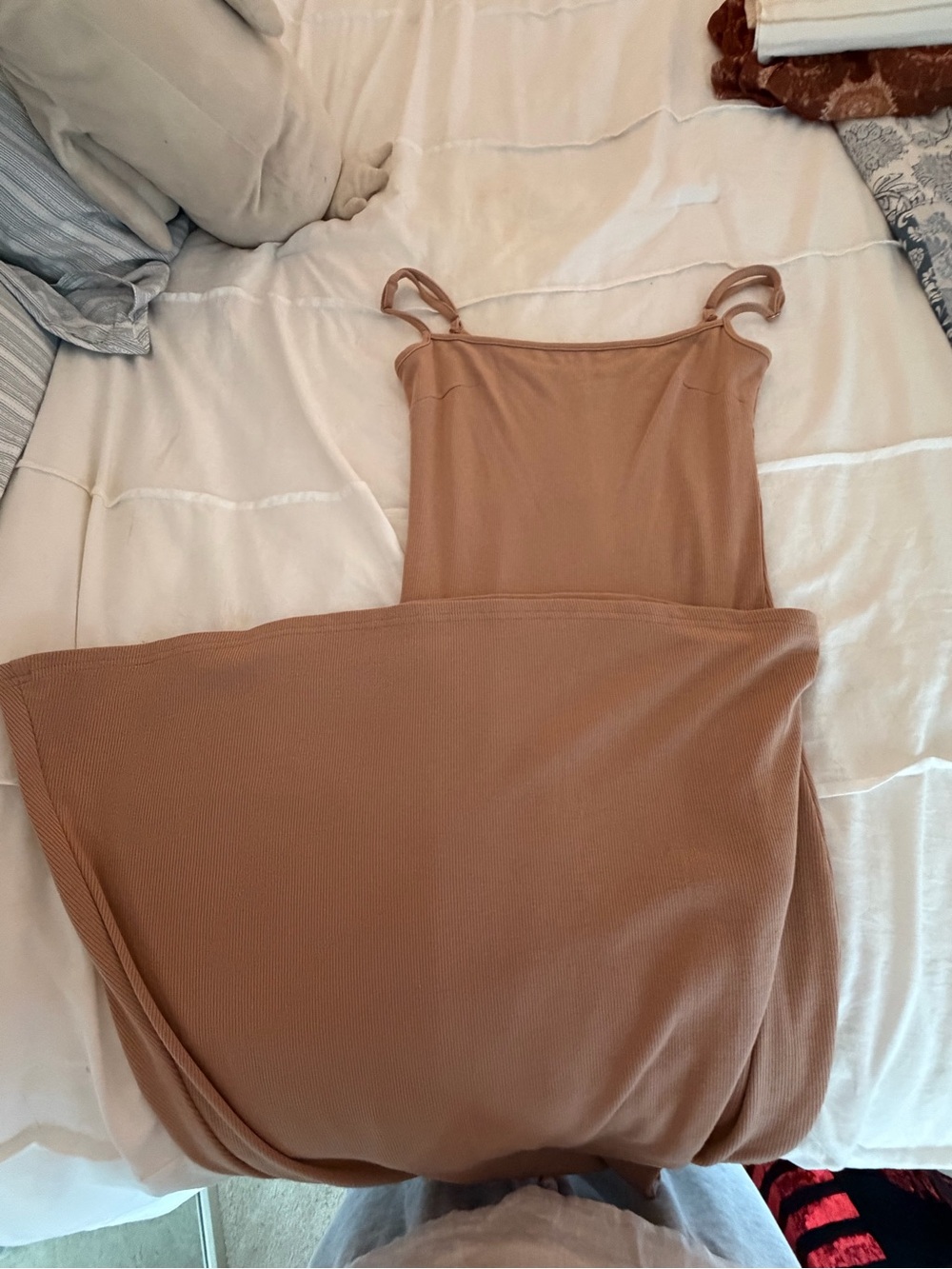 Edikted Ribbed Tan Maxi Slip Dress XS